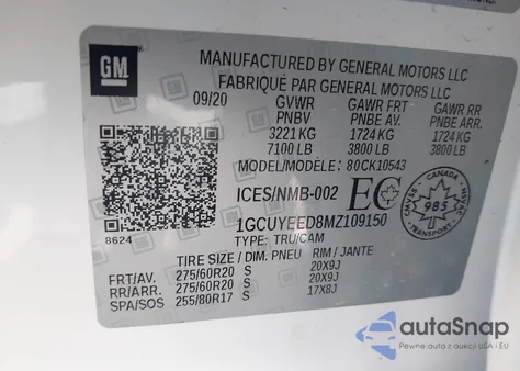 2021 Chevrolet Silverado 1500 Rst from USA, damaged, VIN 1GCUYEED8MZ109150